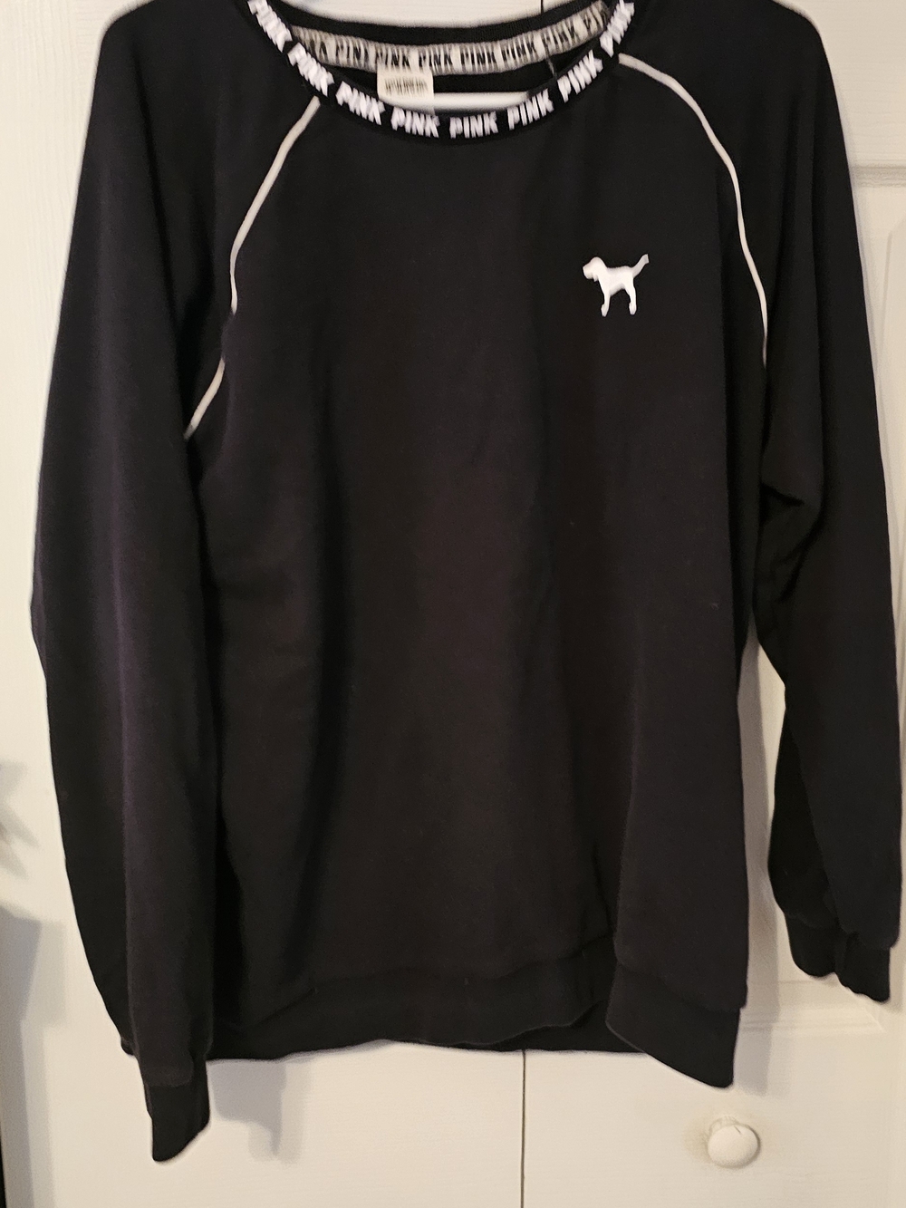 3Victoria's Secret PINK Black Crewneck Sweatshirt with White Trim. Size L